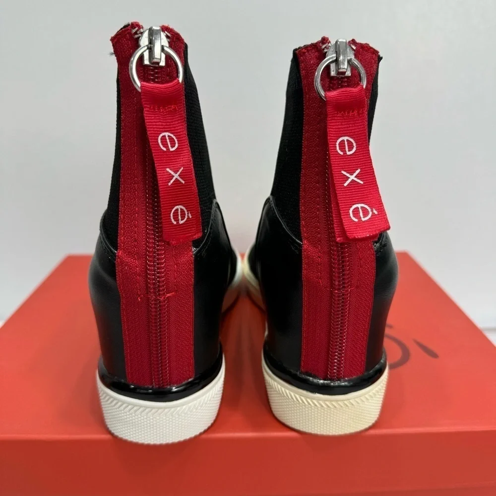 exe Regina Black Stretch Sock High Top Bootie with Red Back Zipper Size 36 NEW